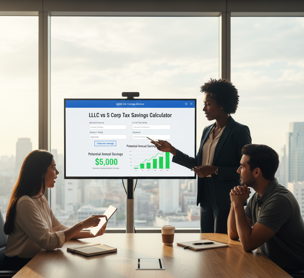 Nexus Tax Books LLC vs S Corp tax savings calculator showing ROI for 2025